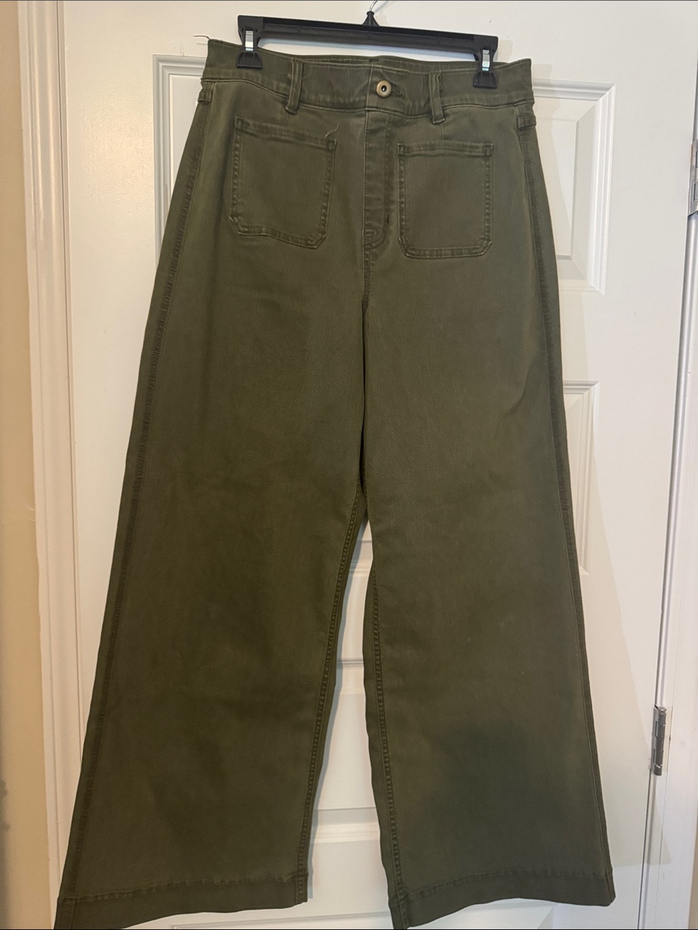 Spanx  Olive Cropped Wide-Leg Overdyed Denim Patch Pocket Jeans Size Large Tall